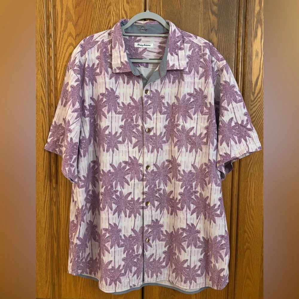 Tommy Bahama Purple Palm Print Men's Shirt - Picture 2 of 7
